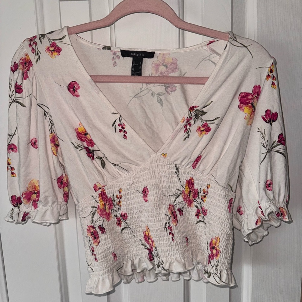 Floral Print Top by Forever 21 - White and Pink